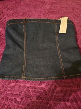 Vigoss Dark Denim Strapless Tube Top with Orange Stitching